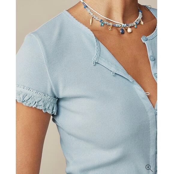 J.Crew Fine rib crochet-trim cardigan NWOT womens light blue size medium - Picture 11 of 11